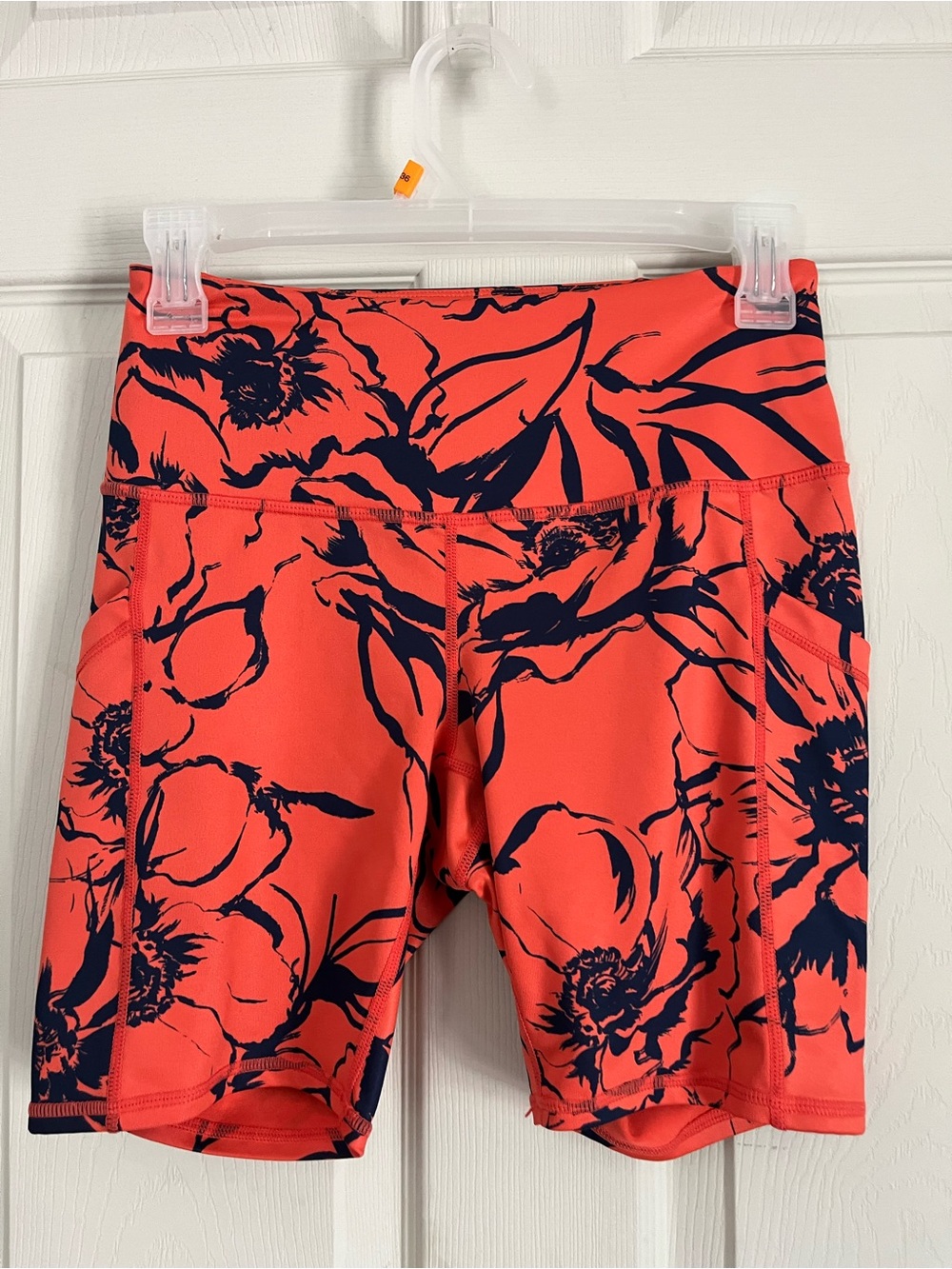 Z by Zella size small biker active shorts 2 side pockets orange,navy floral